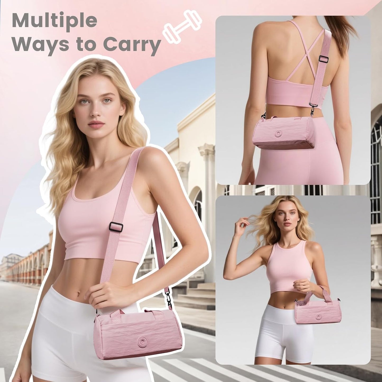 Mini Gym Bag for Women Men, Travel Gymnastics Sports Dance Ballet Samll Duffle Bag Gym Tote Organizer with Toiletry Pouch (Pink with Toiletry Bag)