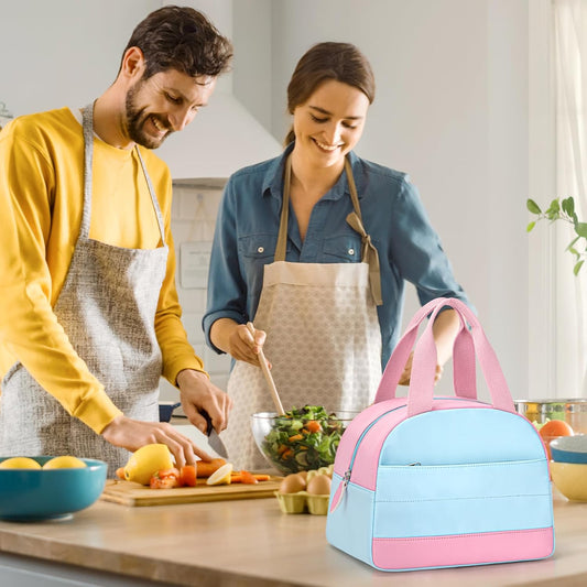 Lunch Box Lunch Bag for Women Men, Leakproof, Insulated Lunch Box Kids Tote with Large Capacity, Cooler Lunch Bag for Girls Boys for Work/Office/School (M-Pink and Blue)