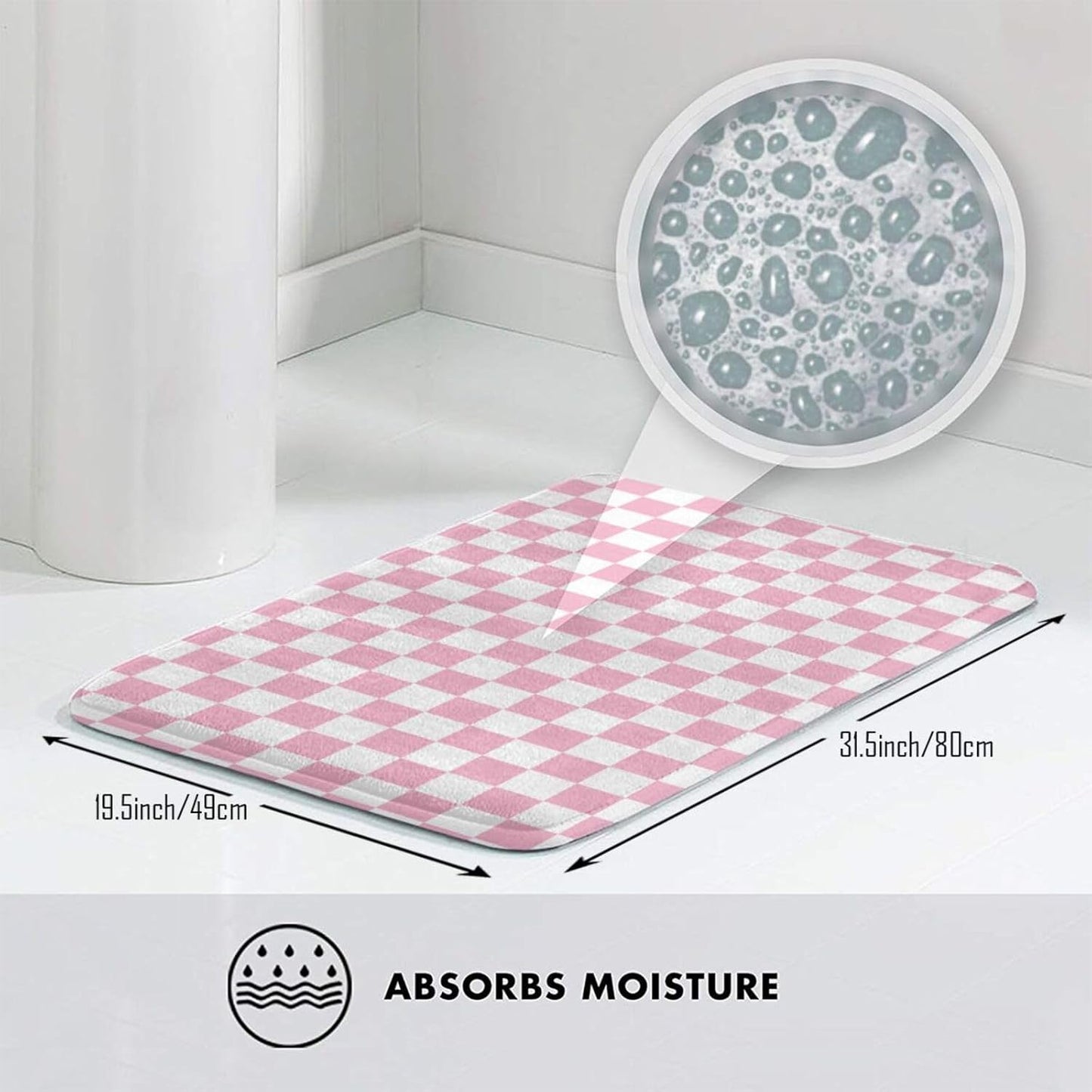 Bathroom Rugs Non Slip Washable - Pink Pastel Checkered Print Kitchen Mats for Floor, Area Rugs for Entryway Mats Indoor, Bathroom Laundry Room Door Rug with Rubber Backing 20 x 31.5 Inch