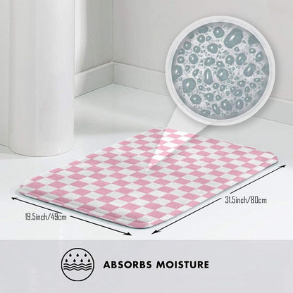 Bathroom Rugs Non Slip Washable - Pink Pastel Checkered Print Kitchen Mats for Floor, Area Rugs for Entryway Mats Indoor, Bathroom Laundry Room Door Rug with Rubber Backing 20 x 31.5 Inch