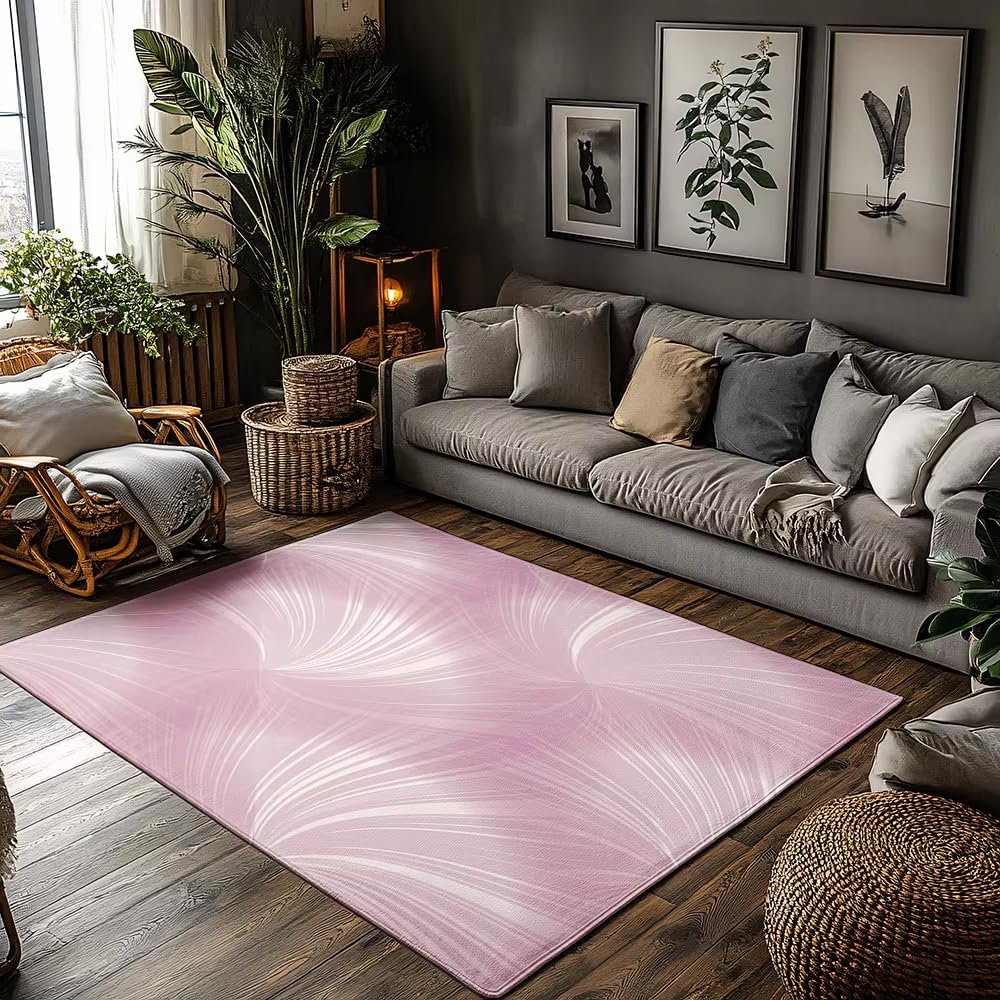 Pink Abstract Modern Area Rug Living Room Floor Carpet STYL Machine Washable Boho Rug Non Slip Abstract Large Rugs for Bedroom,(45x75cm(17.72x29.53in))