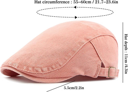 Newsboy Cap for Men Adjustable Flat Ivy Gatsby Cabbie Driving Hat Breathable Denim Cotton Golf Cap