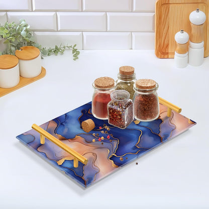 Marble Royal Blue Peach Gold Decorative Acrylic Dinner Trays with Handles Decorative Serving Trays for Jewelry Perfume for Farmhouse Serving bandeja para desayuno personalizado