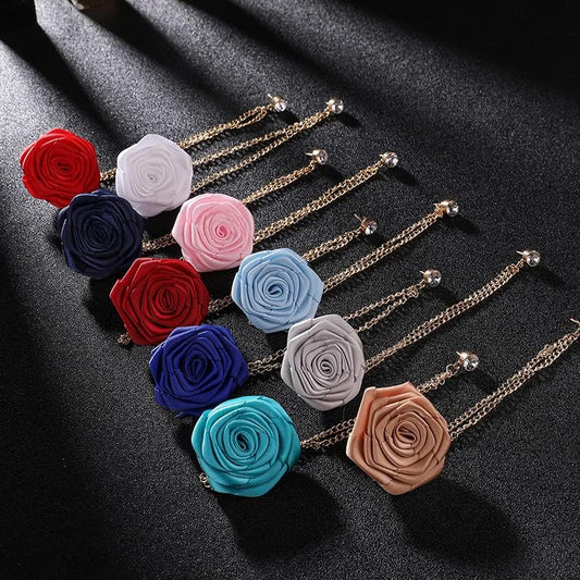 Bridegroom Wedding Brooch, Rose Flower Brooch Lapel Pin Badge Tassel Chain for Men Suit Accessories, Cloth Art Handmade Jewelry