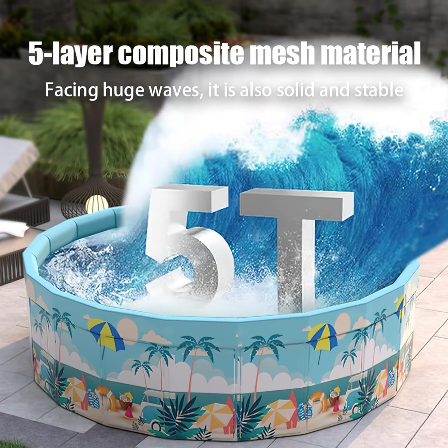Folding Non Inflatable Swimming Pool, Home Swimming Pool, Mesh PVC Material, Suitable for Backyard Swimming Pool (Pink, 35inch)