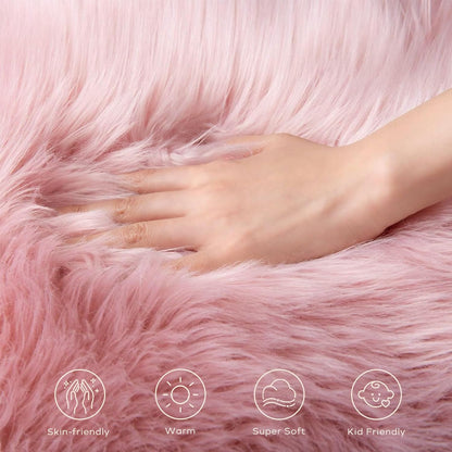 Ashler Faux Fur Area Rug - Fluffy Shaggy Sheepskin 2 x 3 Feet, Pink Fuzzy Machine Washable Shag - Nursery Decor Throw for Bedroom, Kids Room, Living Room