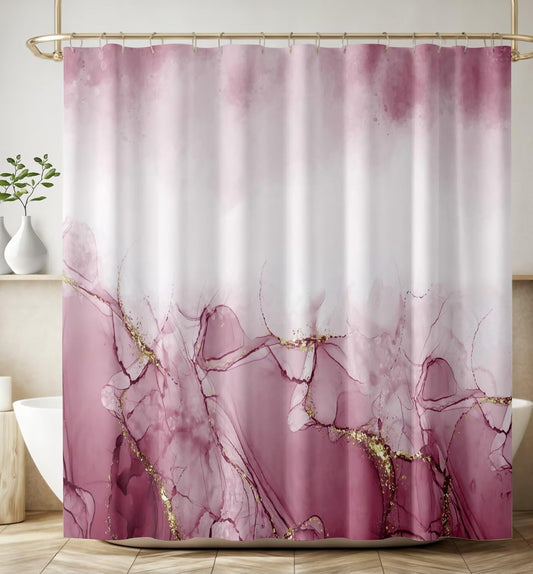 Pink Shower Curtain Modern Abstract Marble Luxury Gold Ink Texture Art Print Waterproof Bath Curtain for Bathroom Decor with 12 Hooks 66x72 Inch