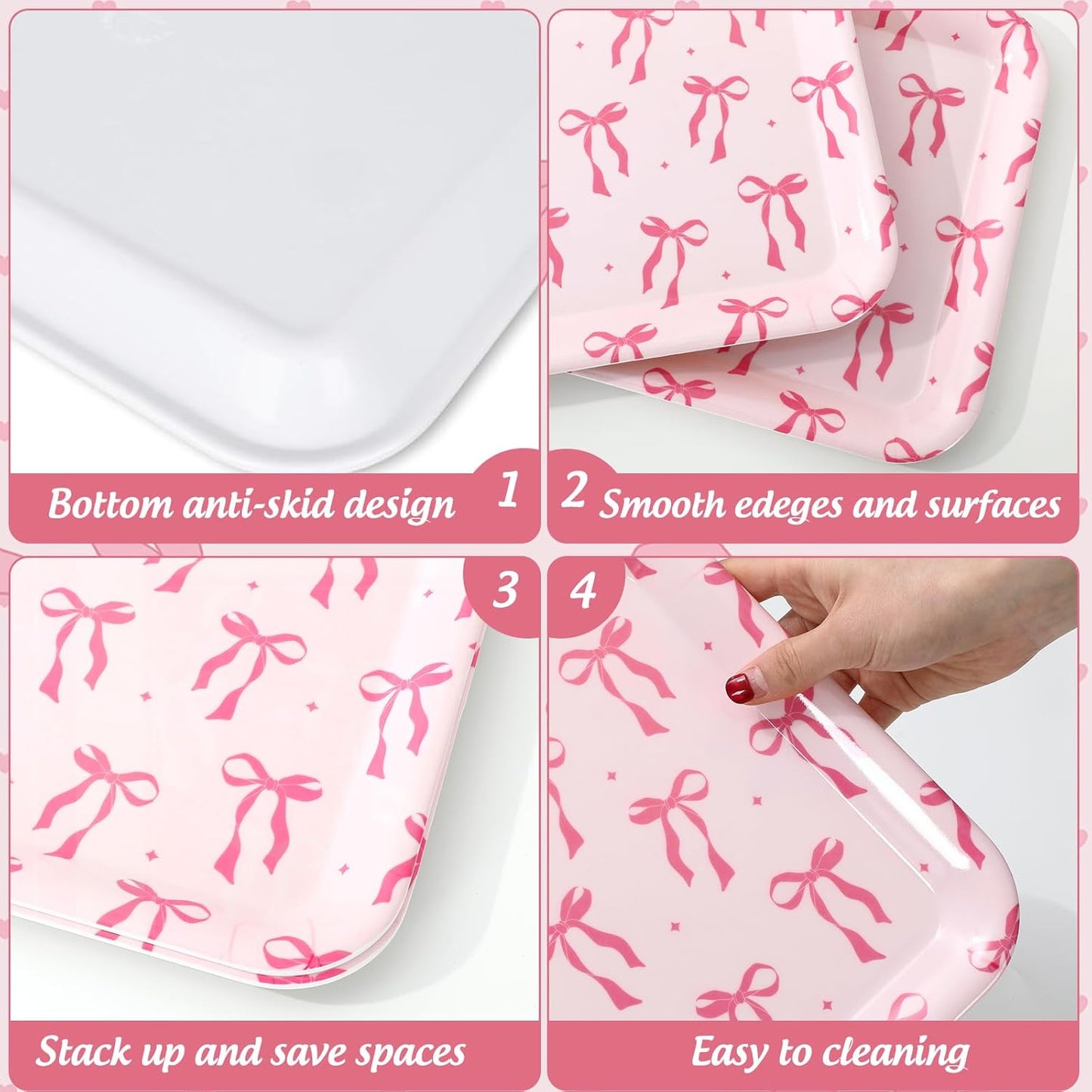 FYSUIMU 3Pcs Pink Bow Serving Tray Cute Bowknot Melamine Charcuterie Board Cheese Appetizer Board Snack Serving Platter for Home Bachelorette Party Food Supplies