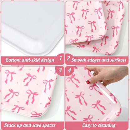 FYSUIMU 3Pcs Pink Bow Serving Tray Cute Bowknot Melamine Charcuterie Board Cheese Appetizer Board Snack Serving Platter for Home Bachelorette Party Food Supplies