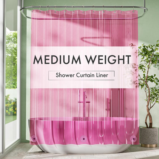 Amazer Shower Curtain Liner 72x72, Plastic Shower Liner PEVA Medium Weight Inside Shower Curtains for Bathroom with Rustproof Grommets, Clear Pink