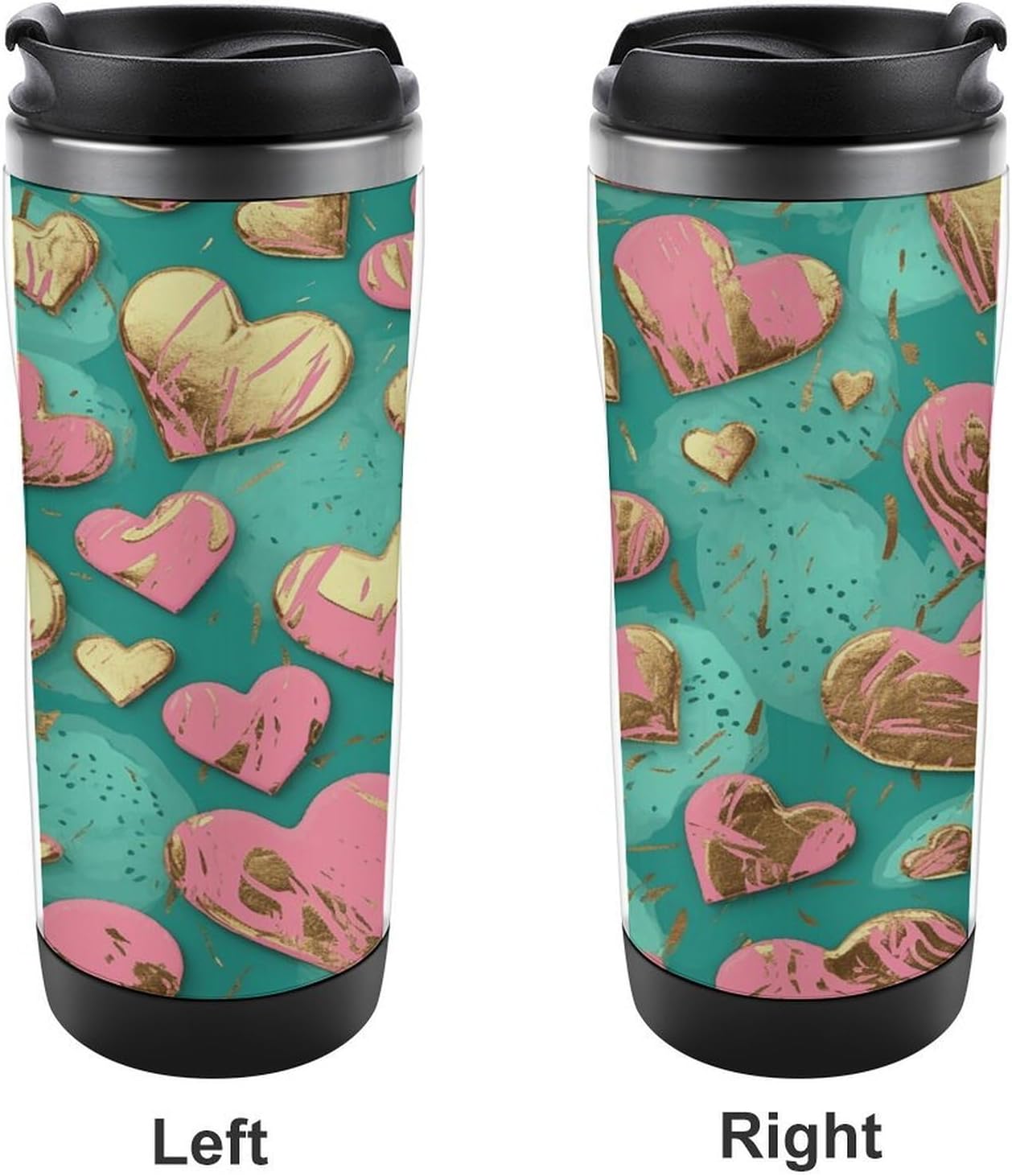 Peach Heart Pattern Stainless Steel Travel Mug, Leak-proof Reusable Thermal Coffee Cup with Lid for Hot & Cold Drinks, Insulated Tumbler for Commuting And Travel