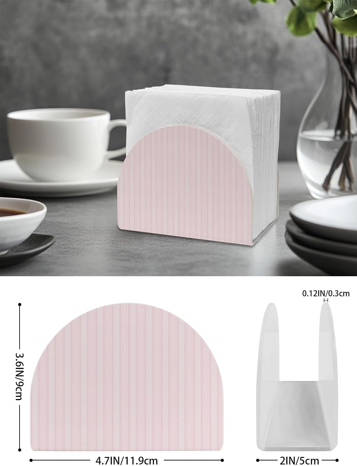 Napkin Holder Pink White Pinstripes Standing Napkin Dispenser Tissue Organizer 2 Pack Modern Lines Vertical Stripes Acrylic Paper Napkin Holders for Table Kitchen Dining Cocktail Party Cafe Bathroom