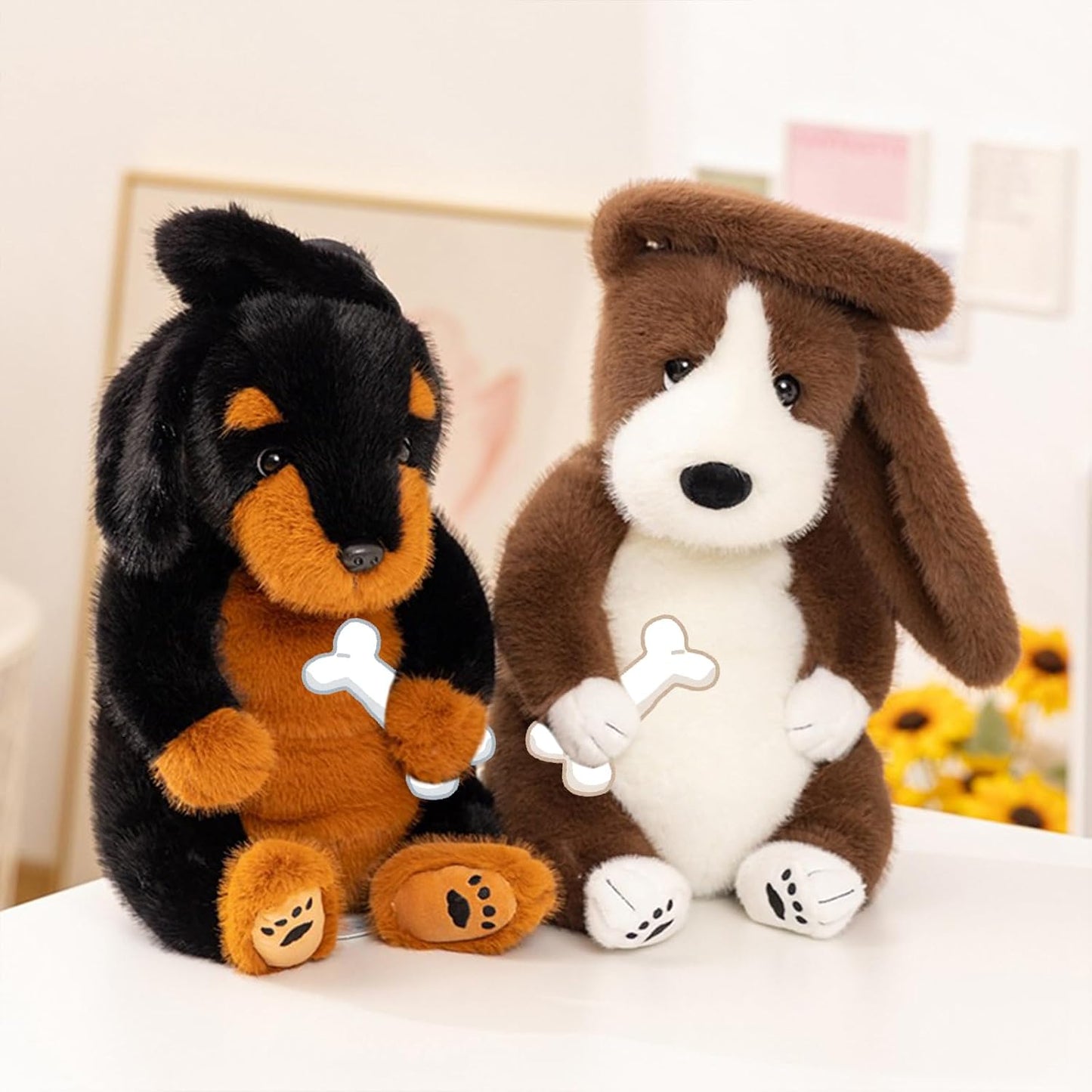 PEACH CAT Basset Hound Dog Stuffed Animal 14" Cute Puppy Plushies Soft Plush Toys Gifts for Kids Brown