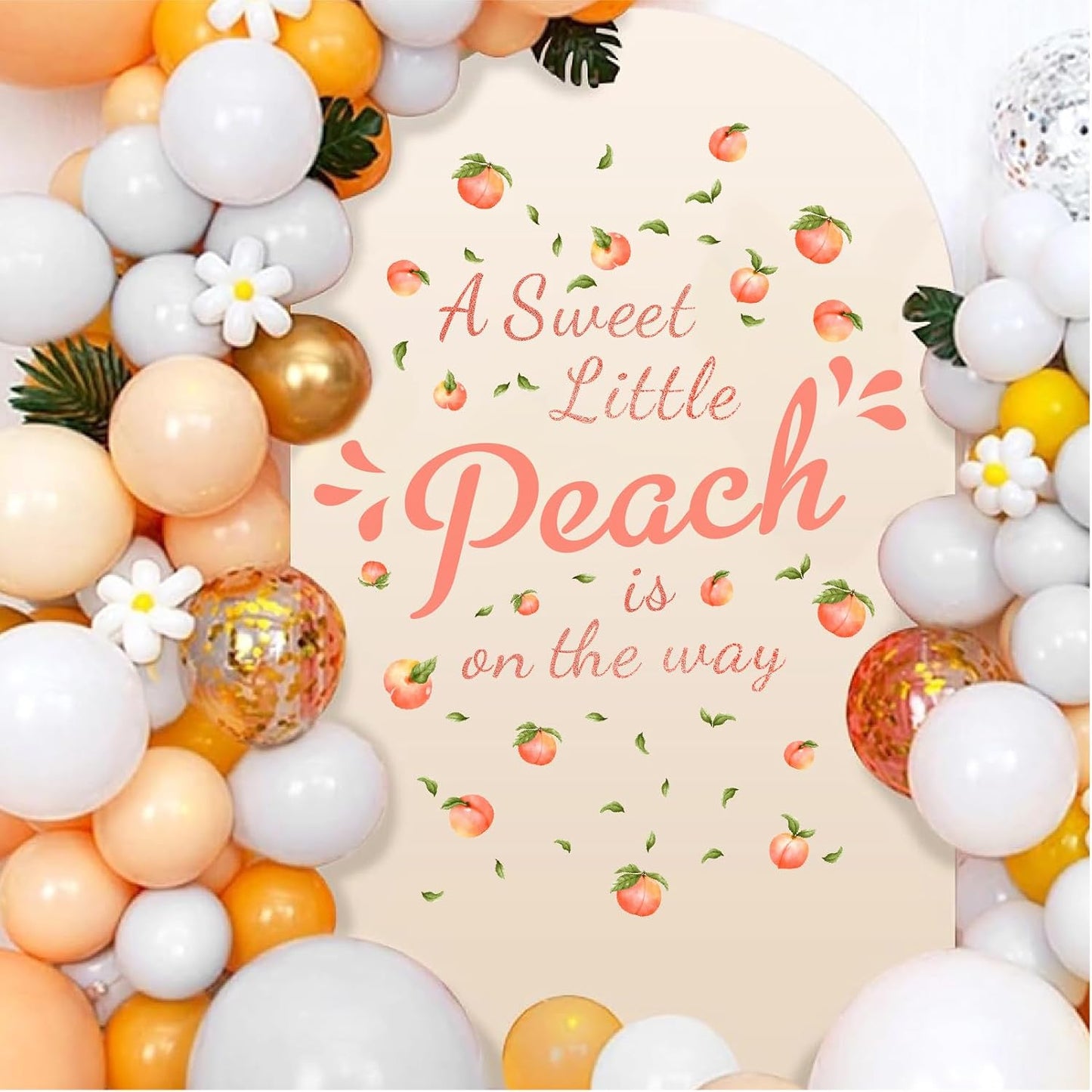 Baby Shower Party Sign Decal Sweet Peach Balloon Arch Backdrop Decals Gender Reveal Stickers Baby Shower Arch Party Decor Fruit Theme Newborn Girl First Birthday Party Supplies Decorations