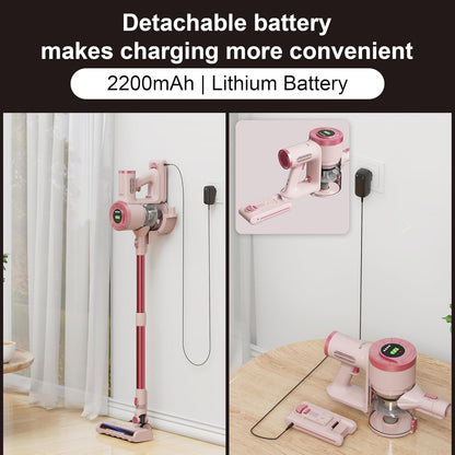 BUTY BULU Cordless Stick Vacuum Cleaner, 30KPa Handheld Rechargeable Battery Lightweight Small Pink Vac Electirc Broom, 40Mins Runtime for Home Hard Floor Carpet Pet Hair Cleaning, LED Screen