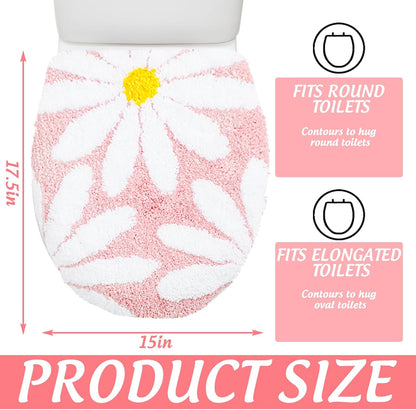 JarThenaAMCS Daisy Flower Toilet Lid Cover Pink White Floral Toilet Seat Cover with Adjustable Rubber Backing for Most Lids Spring Bathroom Decoration, 15'' x 17.7''