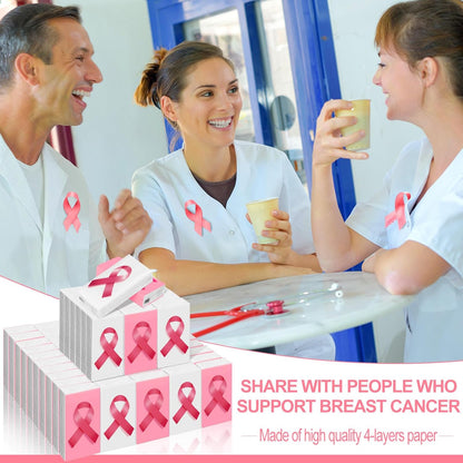 Tenceur 50 Pcs Breast Cancer Awareness Pocket Tissue Bulk 4 Ply Travel Mini Portable Pink Ribbon Pocket Facial Tissue for Women Cancer Survivor Gift Charity Event Supplies Party Favor(White, Pink)