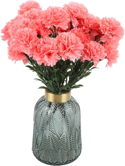 28 Heads Carnations Artificial Flowers 4 Pcs Faux Carnations Bouquet 18.5in Silk Pink Flower for Wedding Decor Home Table Centerpiece Floral Arrangements (Pink)