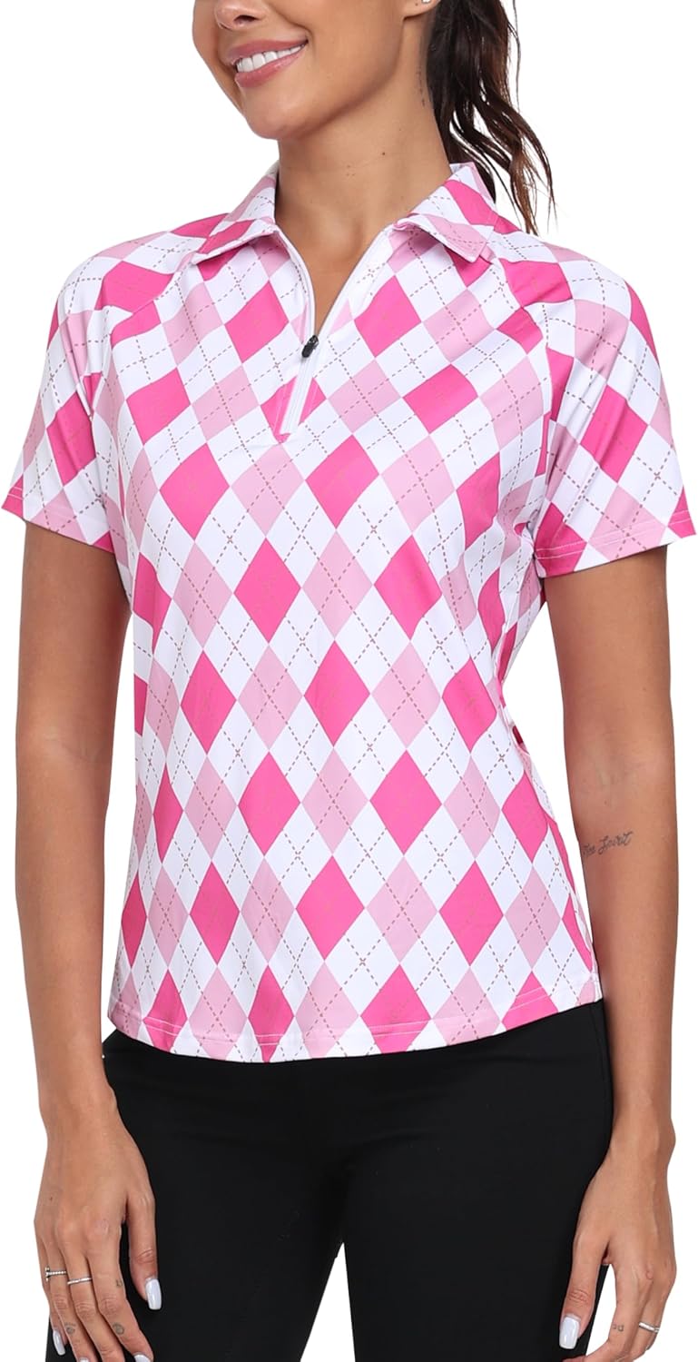 MoFiz Women's Golf Polo Shirt Short Sleeve Collared 1/4 Zip Athletic Tennis Shirt Quick-Dry Lightweight Summer Casual Tops