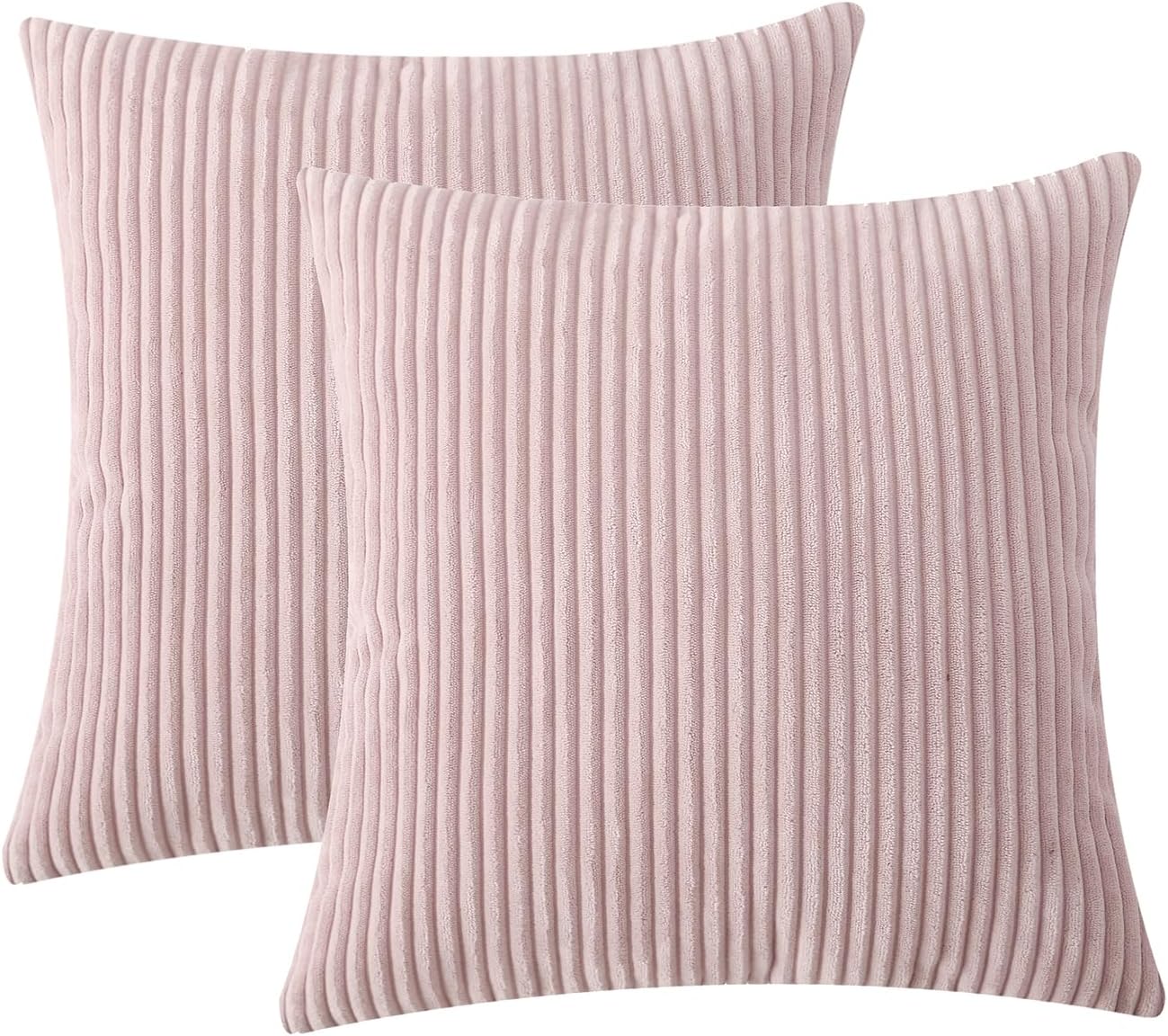 Pack of 2 Pink Corduroy Decorative Throw Pillow Covers 18x18 Inch Striped Spring Cushion Covers Cozy Boho Pillowcase Farmhouse Home Decor Soft Accent Cushion Case for Couch Sofa Bed 45x45 cm