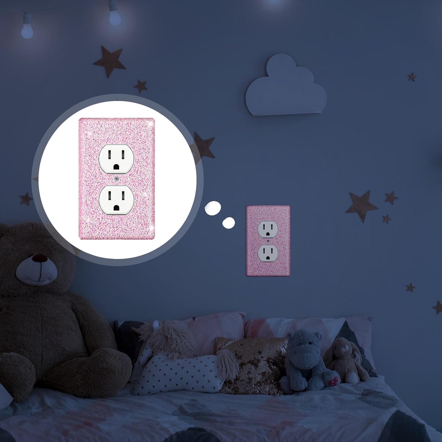 Yexiya 4 Pcs Pink Glitter Light Switch Covers Preppy Room Decor, Cute Bling Outlet Wall Plate Covers for Nursery Women Teens Princess Theme Room Decor