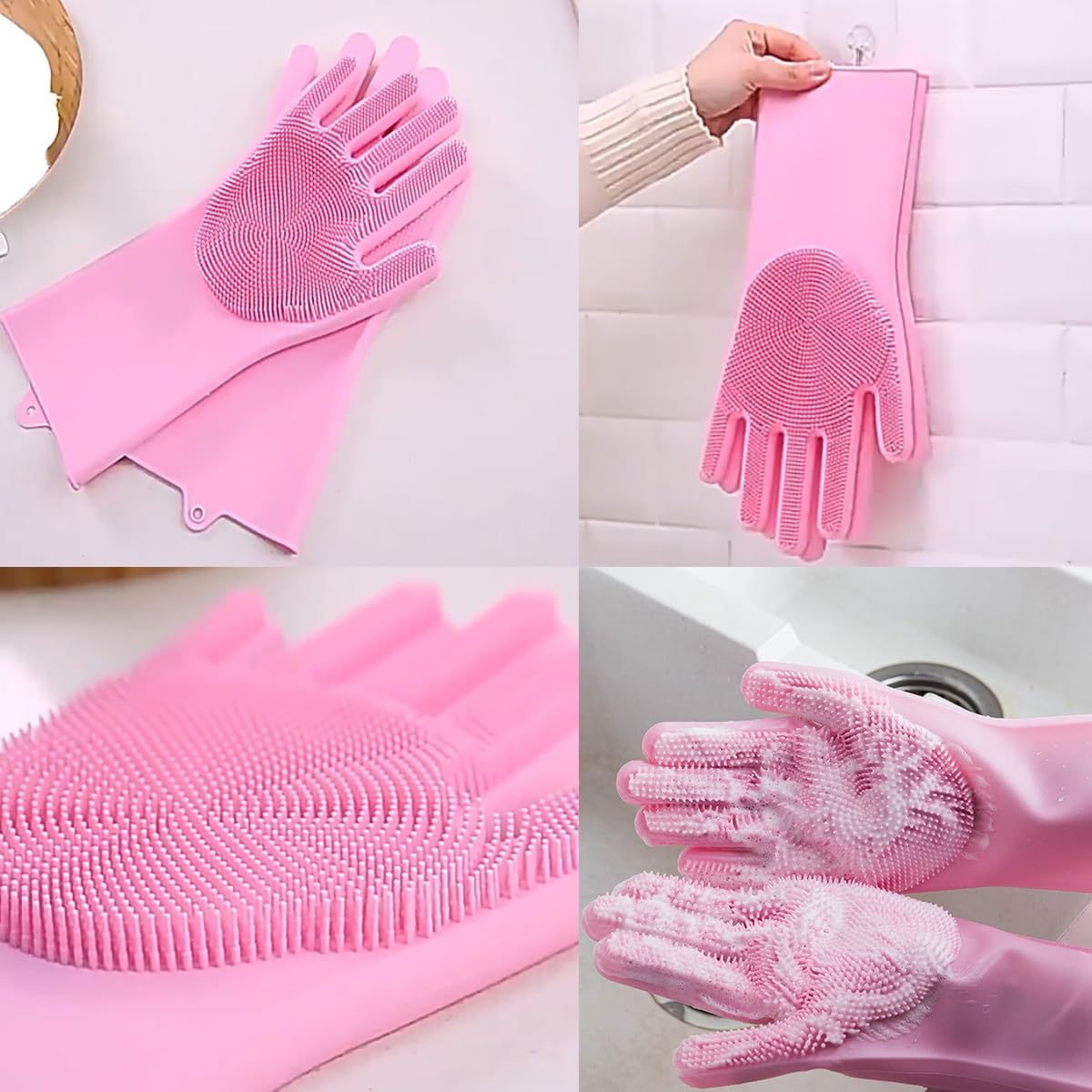 8PCS Dog Bath Supplies Set，Dog Washing Gloves，Shampoo Brush, Shedding Slicker Brush，Complete Pet Grooming Kit for Dog&Cat and Small Animal Grooming(8PCS-Bath-Pink)