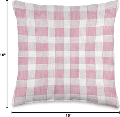 Plaid Pink and White Gingham Check Pattern Throw Pillow