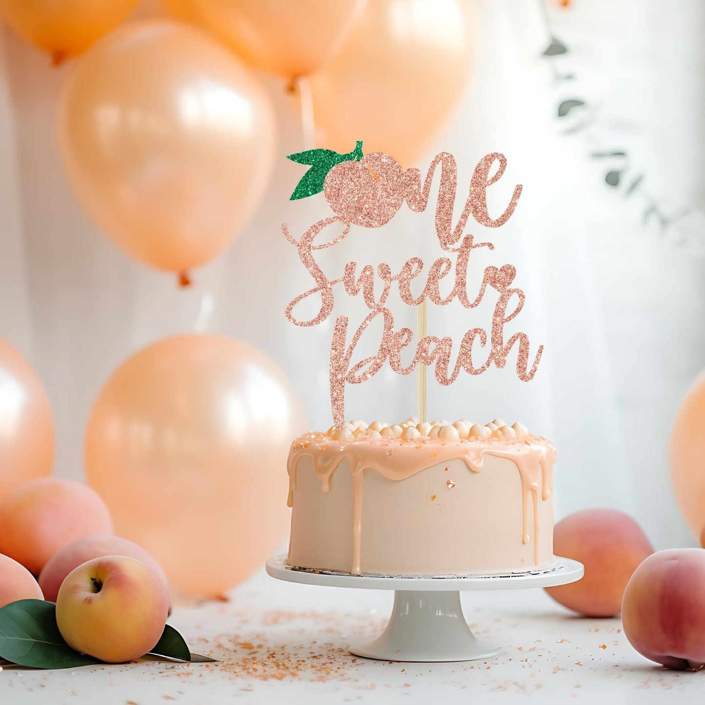 One Sweet Peach Cake Topper, Sweet as a Peach, 1st Birthday Cake Topper, Peach Baby Shower Birthday Party Decorations, Rose Gold Glitter