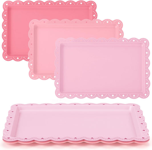 3 Pcs Pink Serving Trays Plastic Platters Dessert Cupcake Holder Party Supplies 14.4 x 9.3 Inches Rectangular Cookie Snack Display Tray for Wedding Restaurant