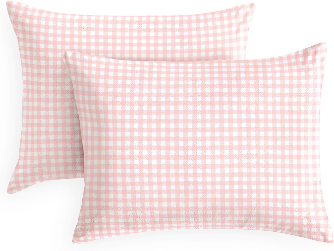 Wake In Cloud - Gingham Pillow Cases, Plaid Checkered Check Cute Preppy Pattern Printed, Set of 2 Soft Pillowcases Pillow Shams Covers, Light Pink, Standard Size 20x26 Inches