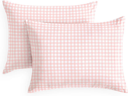 Wake In Cloud - Gingham Pillow Cases, Plaid Checkered Check Cute Preppy Pattern Printed, Set of 2 Soft Pillowcases Pillow Shams Covers, Light Pink, Standard Size 20x26 Inches