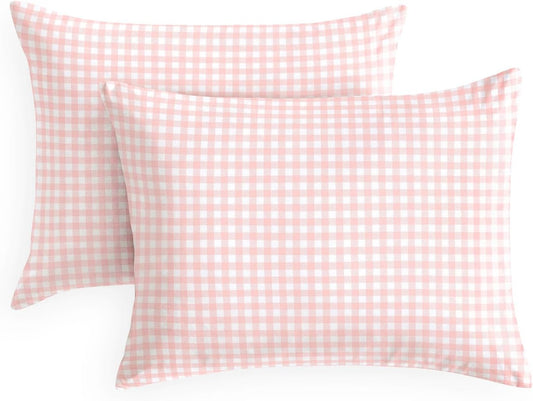 Wake In Cloud - Gingham Pillow Cases, Plaid Checkered Check Cute Preppy Pattern Printed, Set of 2 Soft Pillowcases Pillow Shams Covers, Light Pink, Standard Size 20x26 Inches