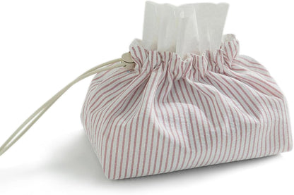 Fabric Tissue Box Cover with Handle, Pink Striped Cotton Tissue Holder for Home, Office, Bedroom, Car – Decorative Washable Tissue Case