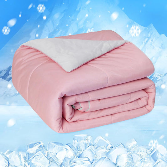 HOMFINE Cooling Comforter Queen Size, Pink Summer Cooling Blanket for Hot Sleepers and Night Sweats, Japanese Double-Sided Cold Tech Fabric Q-Max 0.45, Soft Breathable Silky Smooth Lightweight