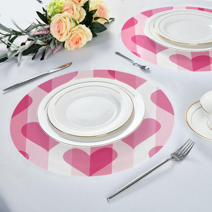 Gradient Peach Heart Pattern placemat round table reusable placemat linen burlap 15.4