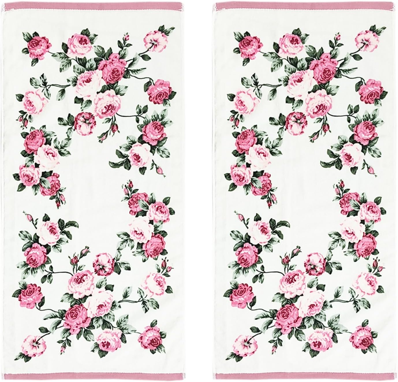 2-Piece Pink Peony Floral Pattern Hand Towels Pastoral Style Farmhouse Decorative Flower Bathroom Towels Soft Absorbent Beautiful Washcloth for Shower Kitchen Spa Beach, 13x28 Inch