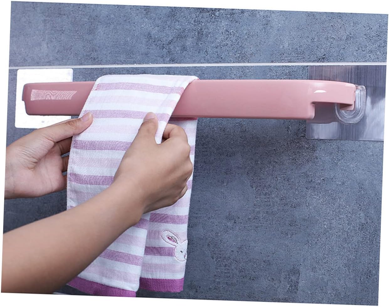 1pc Wall-Mounted Self Adhesive Towel Rack No Drill Towel Storage Shelf for Bathroom and Kitchen Pink Single Rod Design Easy Installation Space-Saving