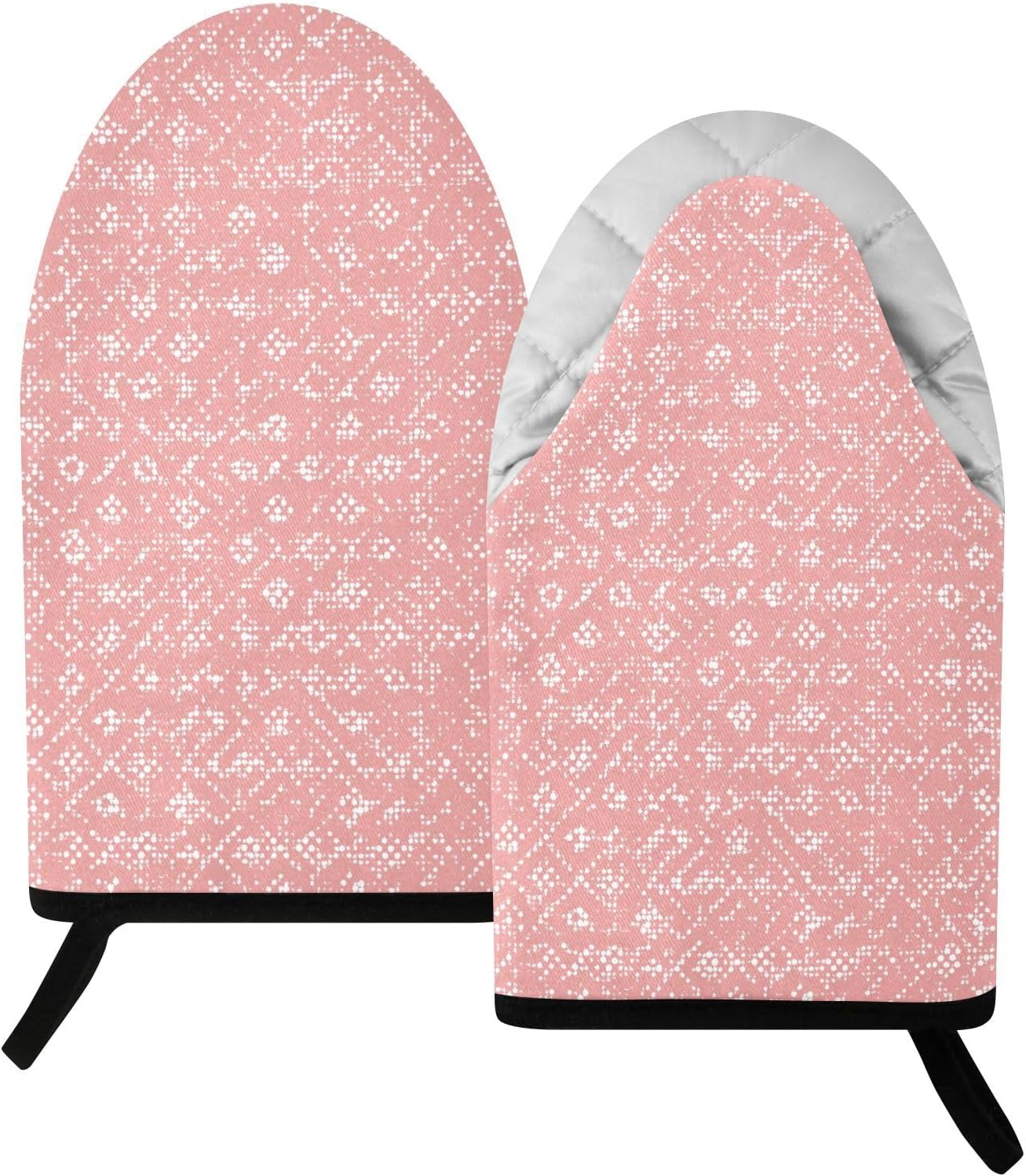 Oven Mitt 2 Pack Set Light Pink Pattern Kitchen Mitts Gloves for for Cooking Baking Grilling