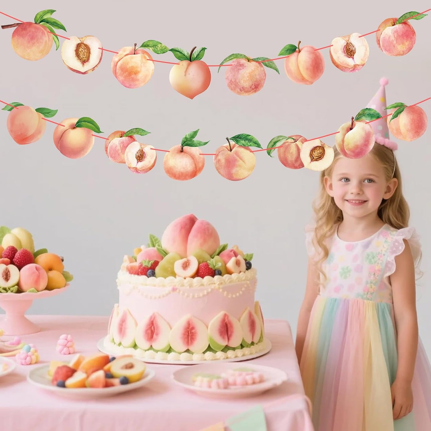 2PCS Pink Peach Cutout Banner Peach Decor One Sweet Peach Birthday Decorations Peach Party Decorations for Girl Princess Birthday Baby Shower Wedding Supplies