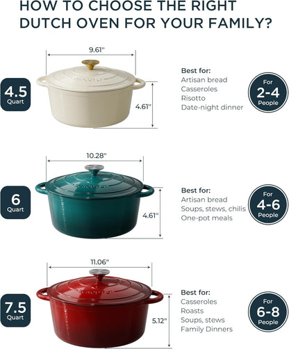 Enameled Cast Iron Dutch Oven - 6QT Dutch Oven Pot with Lid & Cotton Potholders - Heavy-Duty Non Stick Casserole Pot for Braising, Stews, Roasting, Baking, Suitable for All Stovetops, Gentle Pink