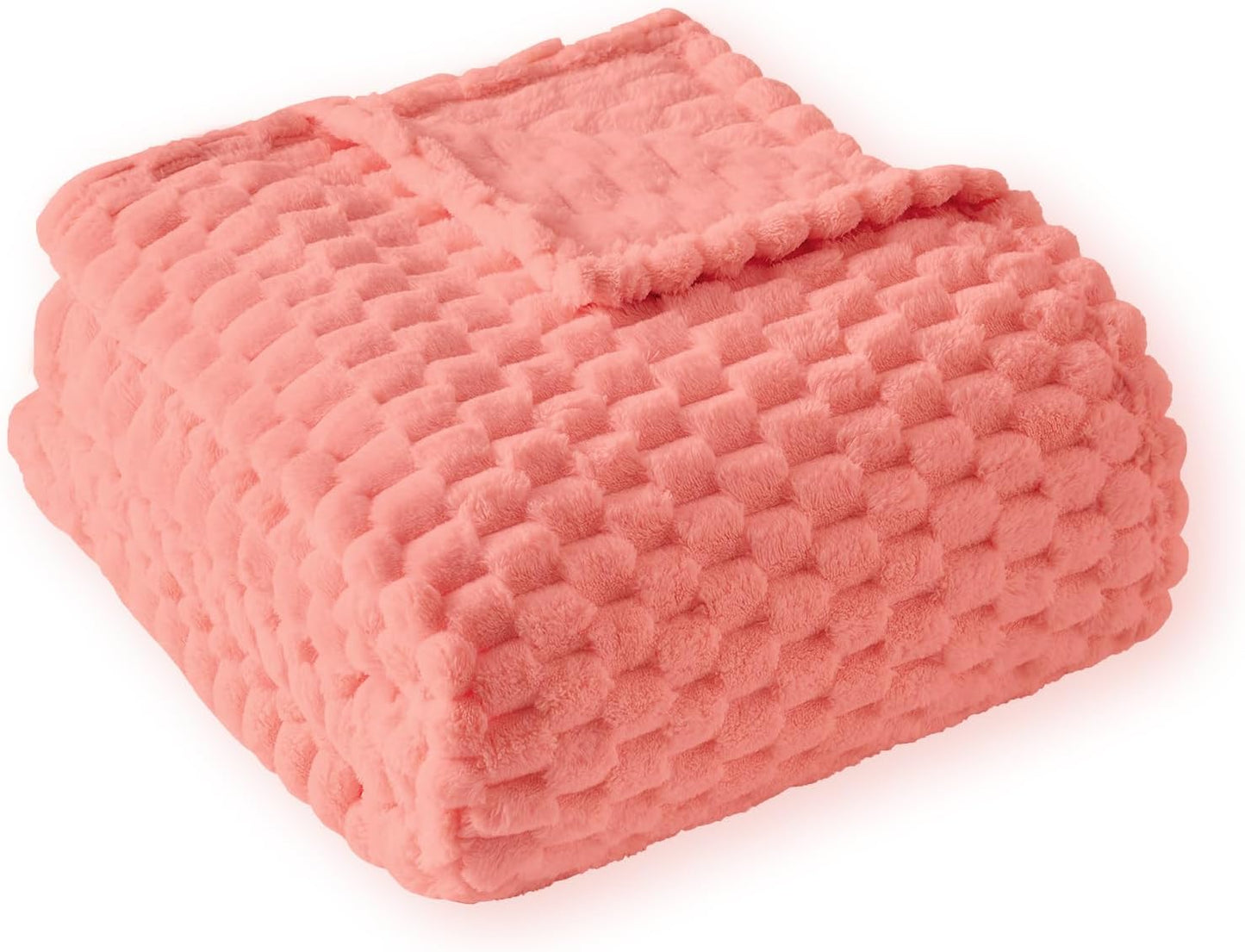 PLEASANT BOULEVARD Fleece Throw Blanket for Couch with 3D Turtle Shell Jacquard Soft Blanket, Fuzzy Blanket for All Seasons 60x80 Inches, Pink
