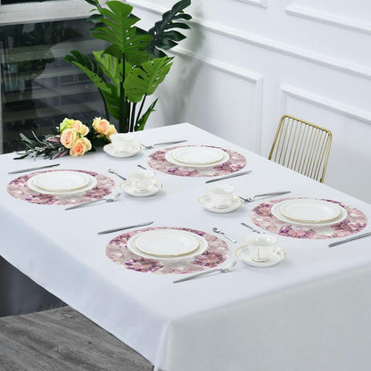 Fake Luxury Peach Transparent Crystal Pattern Round Placement Vinyl Reversible placemats manteles para mesa de comedor 15.4x15.4in Set of 6