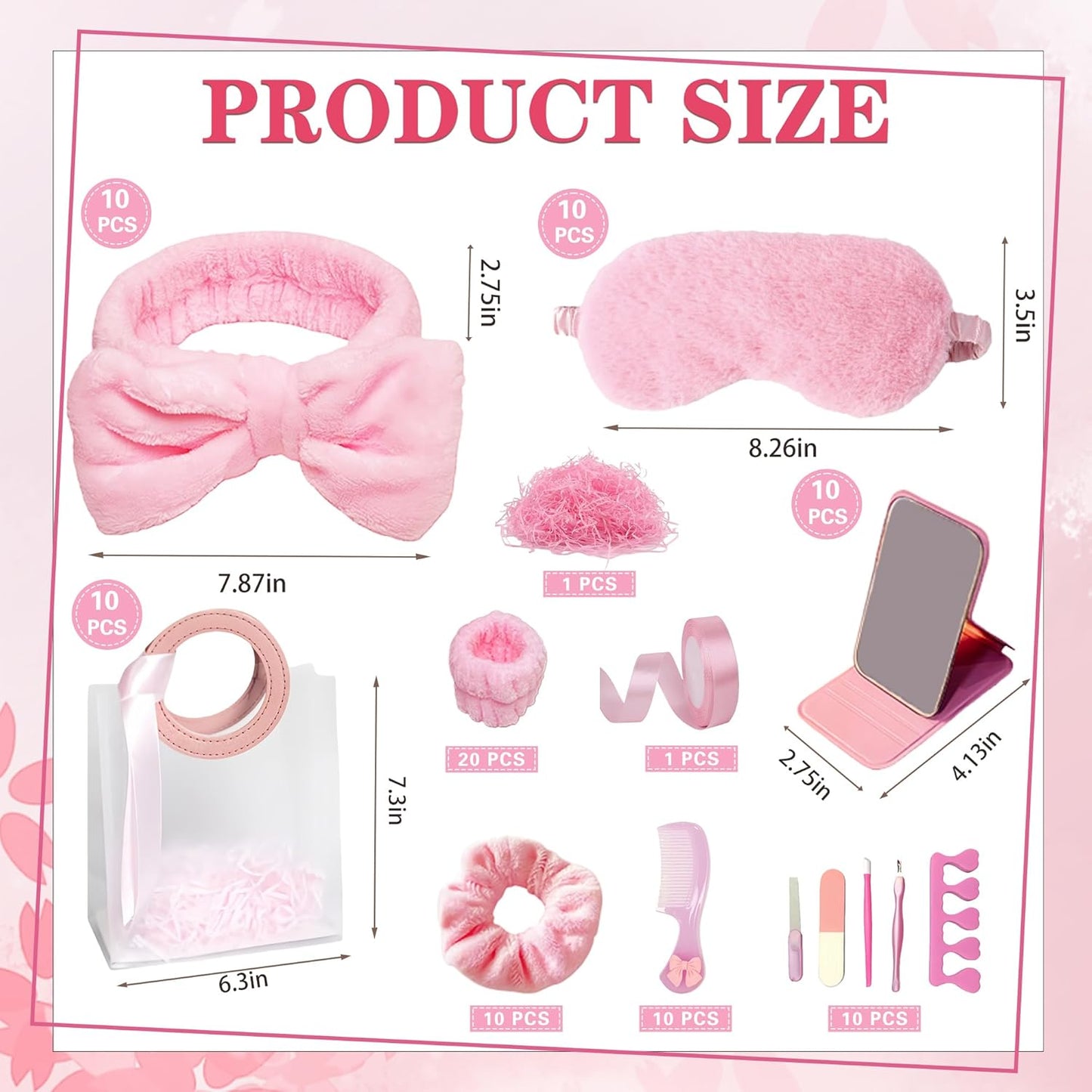 92 Pcs Pink Spa Sleepover Party Supplies for Girls, Include Skincare Headband Set Scrunchie Eye Mask, Mirror Hair, Comb, Nail Care Gift Bags for Spa Slumber Birthday Party Favors Supplies