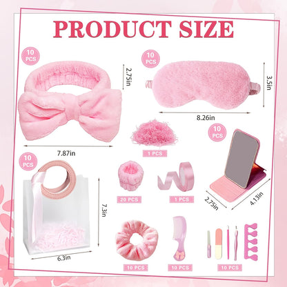 92 Pcs Pink Spa Sleepover Party Supplies for Girls, Include Skincare Headband Set Scrunchie Eye Mask, Mirror Hair, Comb, Nail Care Gift Bags for Spa Slumber Birthday Party Favors Supplies