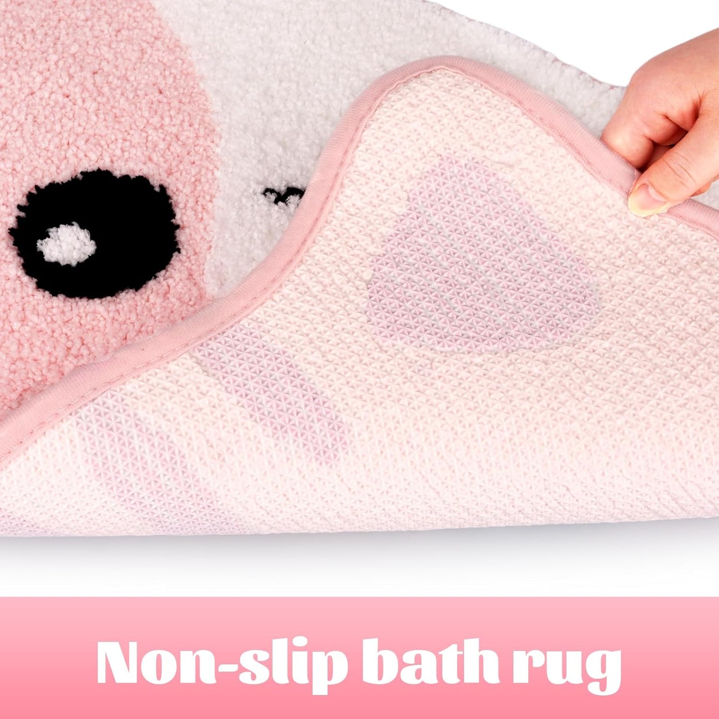 Bathroom Rugs - Cute Pink Cat Bath Mat, Kawaii Kitty Face Bath Rug for Girls, Soft Non-Slip Absorbent Floor Mat for Bathroom Decor
