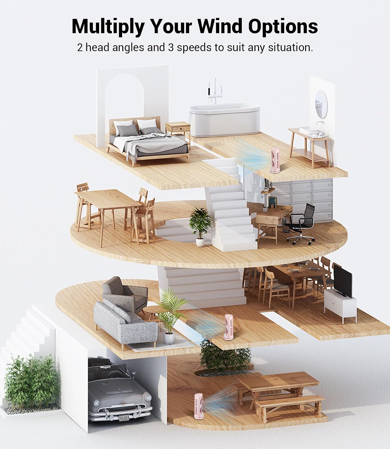 Personal Tower Cooling Fans that Blow Cold Air, Standing Small Desk Fan with 3 Speeds & Timer, 60° & 110° Oscillating Table Fan, Quiet and Safe Electric Floor Fan for Bedroom, Home, Office,Pink