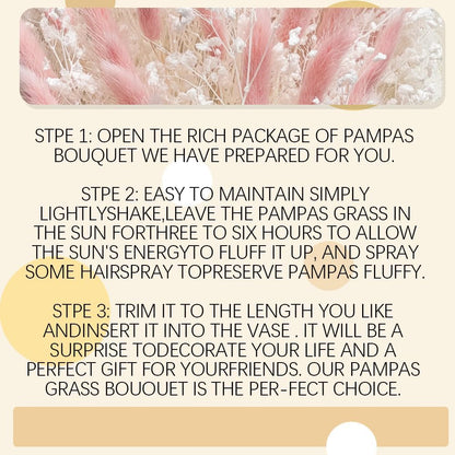 Bunny Tails Dried Flowers Bouquet Fluffy Nature Pampas Grass with Baby Breath Flowers Artificial Flower for Table Bookshelf Home Festival Hobo Wedding Decor (Pink)