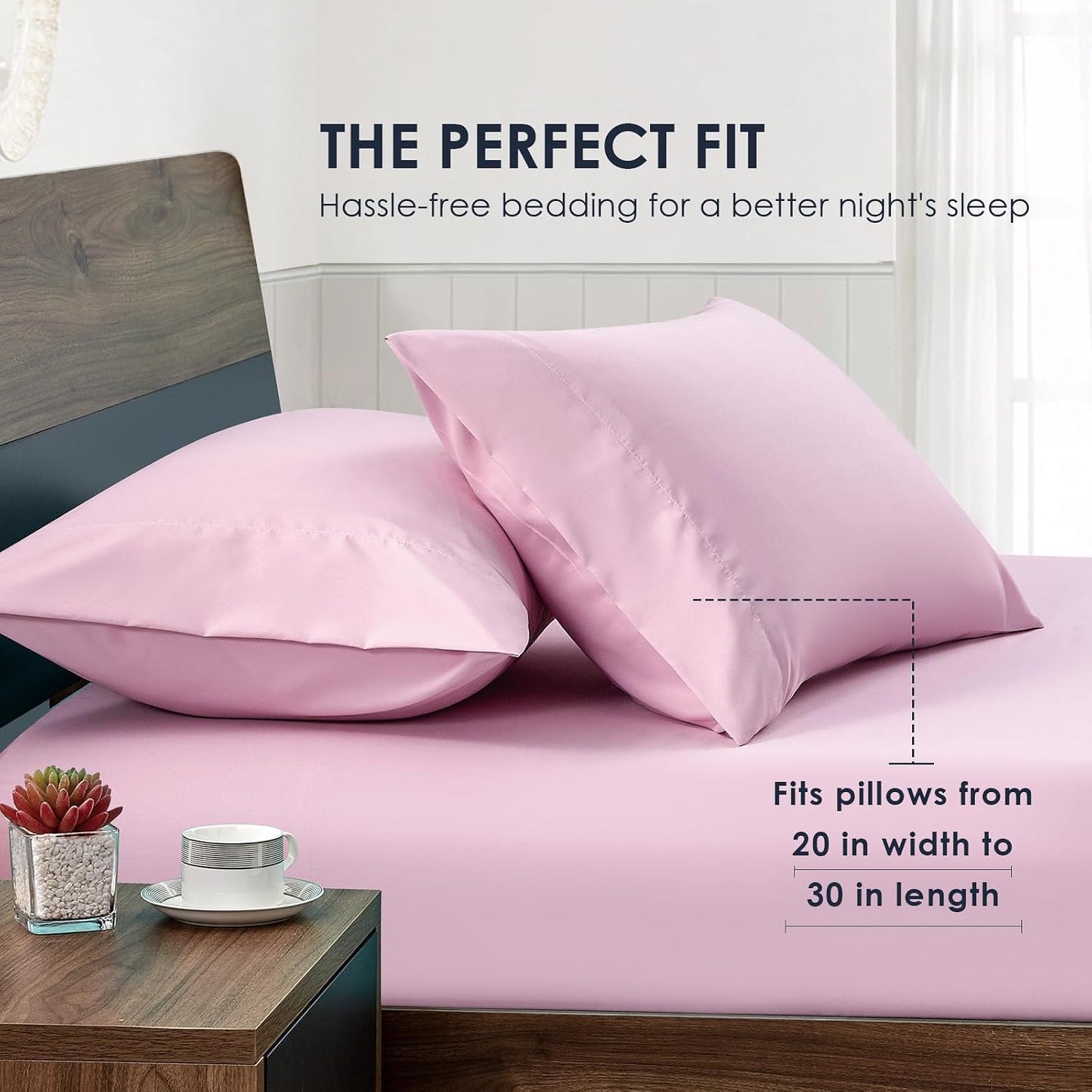 FreshCulture Dusty Pink Pillowcases Queen Size 2 Pack - Pillowcase Set - Envelope Closure - Soft Brushed Microfiber Fabric - 20x30 Inches Pillow Case Set of 2 for Home, Hotels, Schools