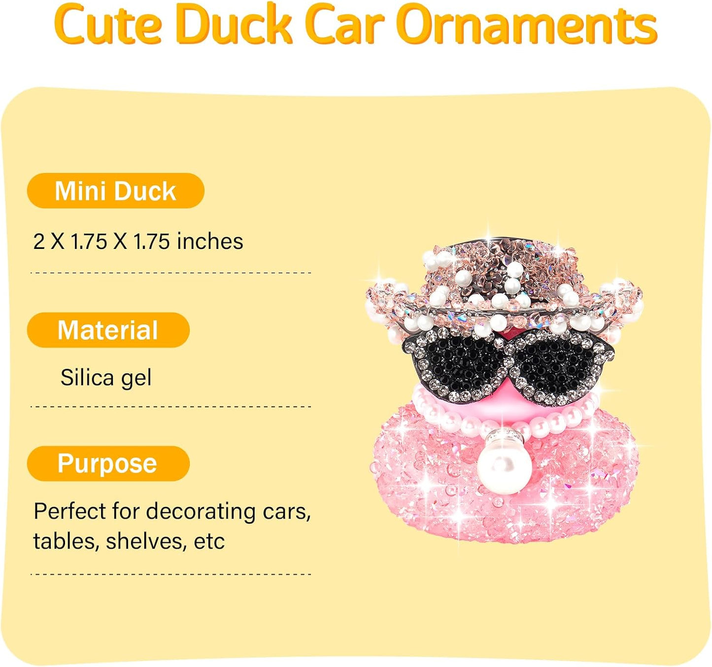wonuu Pink Diamond Rubber Duck Car Ornaments Dashboard Decorations for Cool car Accessories with Diamond