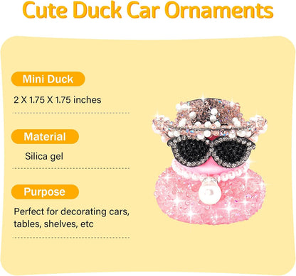 wonuu Pink Diamond Rubber Duck Car Ornaments Dashboard Decorations for Cool car Accessories with Diamond